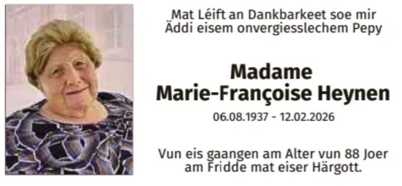 Traueranzeige für Marie-Françoise Heynen