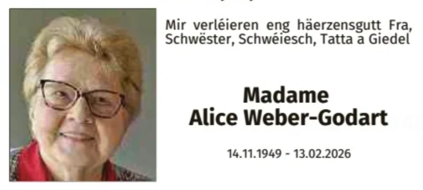 Traueranzeige für Alice Weber-Godart
