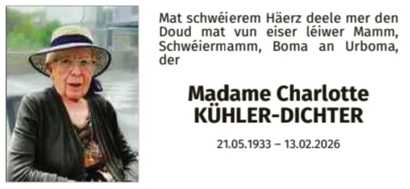 Traueranzeige für Charlotte Kühler-Dichter