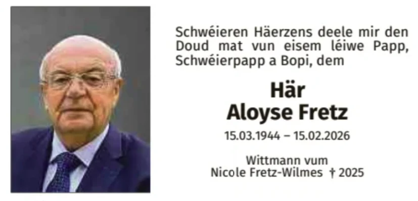 Traueranzeige für Aloyse Fretz