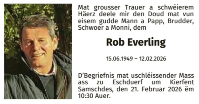 Traueranzeige für Rob Everling