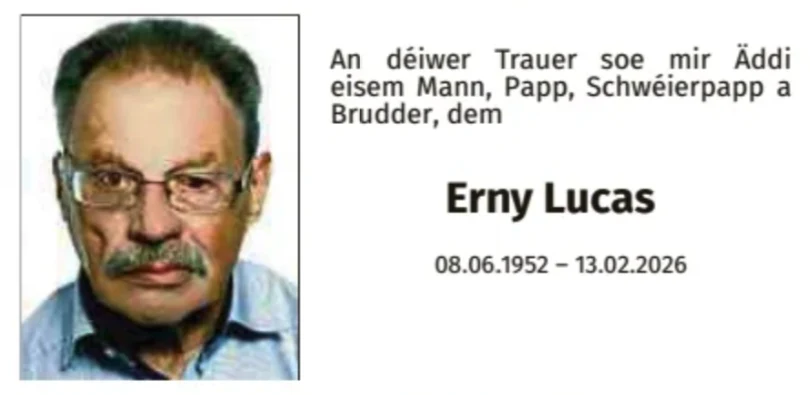 Traueranzeige für Erny Lucas