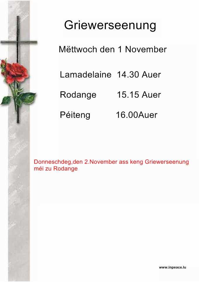 Griewerseenung Mëttwoch den 1 November 