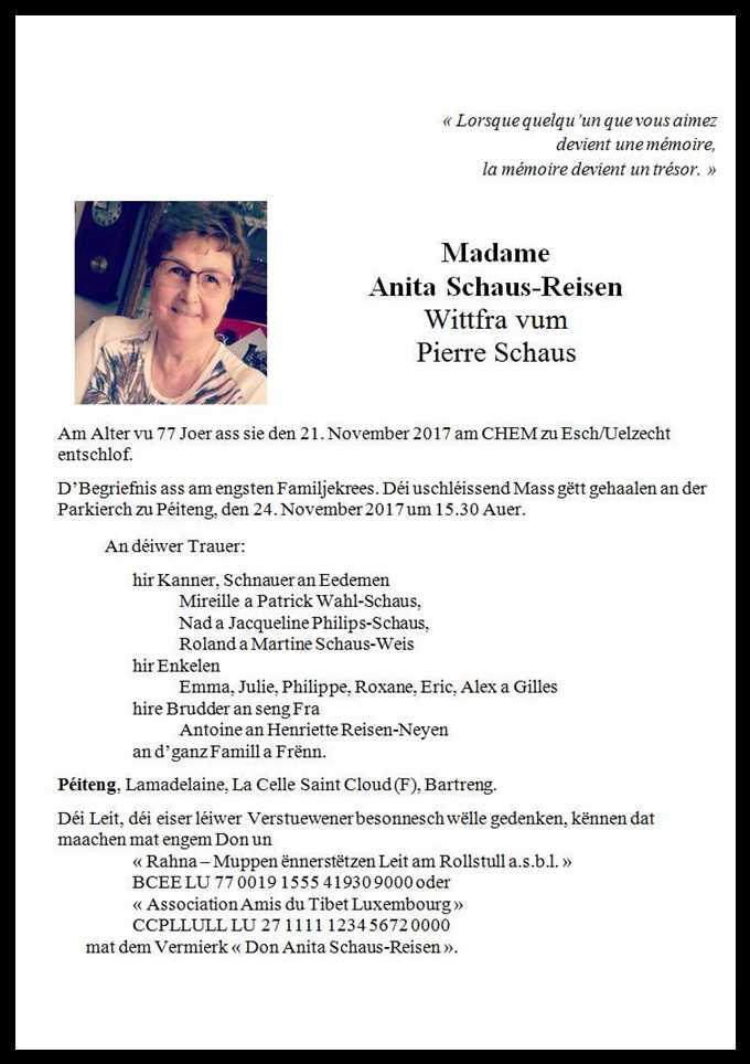 Madame  Anita Schaus-Reisen 