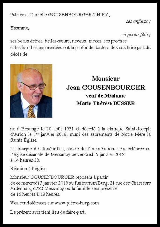 Monsieur Jean GOUSENBOURGER 